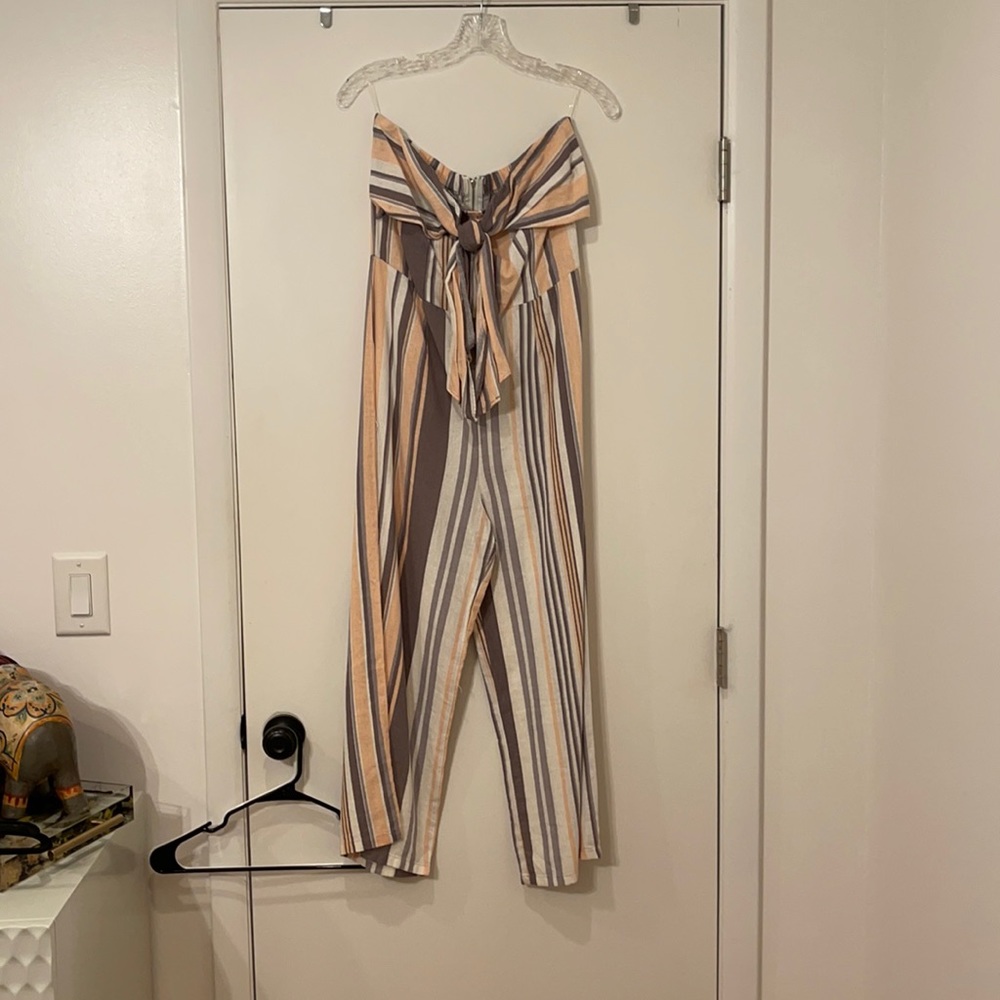 Striped Strapless Jumpsuit